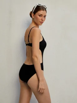 Sale Solid Cut-Out One Piece Swimsuit Swimwear|Tops