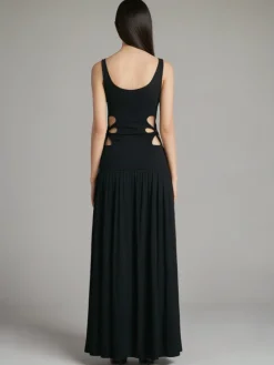 Discount Solid Cutout Sleeveless Dress Black Dresses|Casual Dresses