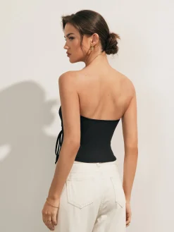 Sale Solid Drawstring Backless Knotted Tube Top Tank Tops & Camis|Tops