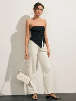 Sale Solid Drawstring Backless Knotted Tube Top Tank Tops & Camis|Tops