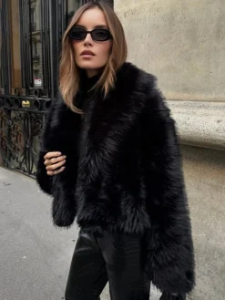 Clearance Solid Faux Fur Collar Jacket Outerwear|Jackets