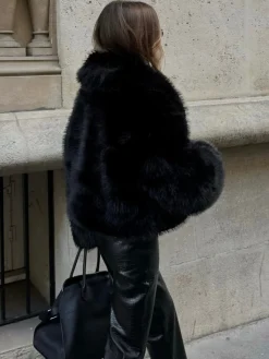 Clearance Solid Faux Fur Collar Jacket Outerwear|Jackets