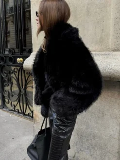Clearance Solid Faux Fur Collar Jacket Outerwear|Jackets