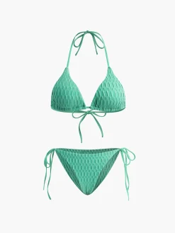 Discount Solid Halter Knotted Bikini Set Swimwear|Tops