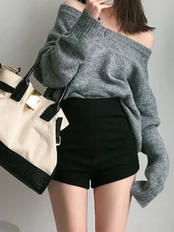 Discount Solid High Waist Zip Shorts Shorts|Bottoms