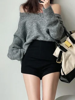 Discount Solid High Waist Zip Shorts Shorts|Bottoms