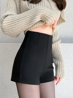 Discount Solid High Waist Zip Shorts Shorts|Bottoms