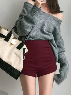 Discount Solid High Waist Zip Shorts Shorts|Bottoms