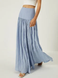Sale Solid High-Waisted Ruffle Pleated Maxi Skirt Skirts|Bottoms