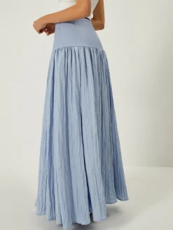 Sale Solid High-Waisted Ruffle Pleated Maxi Skirt Skirts|Bottoms