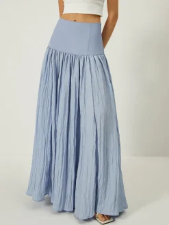 Sale Solid High-Waisted Ruffle Pleated Maxi Skirt Skirts|Bottoms