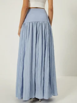 Sale Solid High-Waisted Ruffle Pleated Maxi Skirt Skirts|Bottoms
