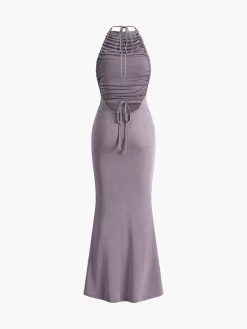 Sale Solid Knotted Skinny Long Dress Casual Dresses|Cocktail & Party Dresses
