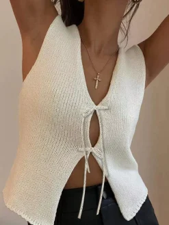 Solid Knotted Sweater Vest Sweater Vests|Sweaters & Cardigans