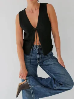 Solid Knotted Sweater Vest Sweater Vests|Sweaters & Cardigans
