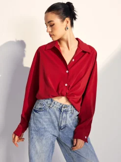 Hot Solid Lapel Button Draped Shirt Blouses & Shirts|Tops