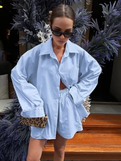 Sale Solid Lapel Pocket Loose Shorts Set Shorts Sets|Shorts