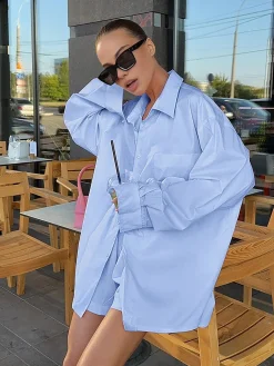 Sale Solid Lapel Pocket Loose Shorts Set Shorts Sets|Shorts