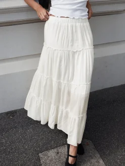 Hot Solid Layered Long Skirt Skirts|Bottoms