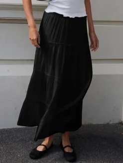Hot Solid Layered Long Skirt Skirts|Bottoms