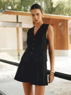 Hot Solid Linen Tailored Waistcoat Outerwear|Vests