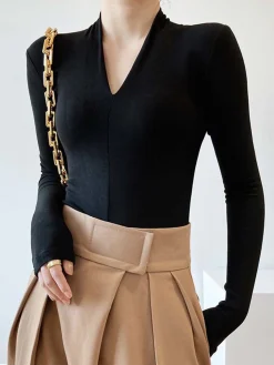 Hot Solid Long Sleeve Knit Top Sweater Tops|Sweaters & Cardigans
