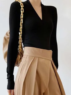 Hot Solid Long Sleeve Knit Top Sweater Tops|Sweaters & Cardigans