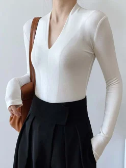 Hot Solid Long Sleeve Knit Top Sweater Tops|Sweaters & Cardigans