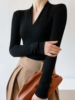 Hot Solid Long Sleeve Knit Top Sweater Tops|Sweaters & Cardigans