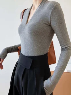 Hot Solid Long Sleeve Knit Top Sweater Tops|Sweaters & Cardigans