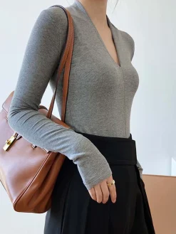 Hot Solid Long Sleeve Knit Top Sweater Tops|Sweaters & Cardigans
