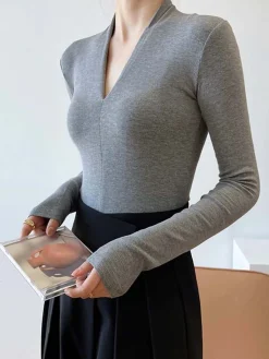 Hot Solid Long Sleeve Knit Top Sweater Tops|Sweaters & Cardigans