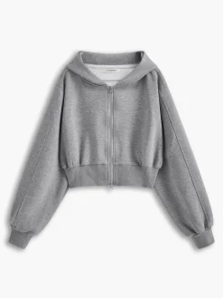 Best Solid Long Sleeve Zip Crop Hoodie Long Sleeve Sets|Outerwear