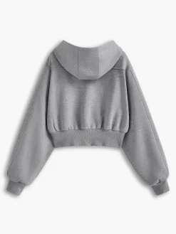 Best Solid Long Sleeve Zip Crop Hoodie Long Sleeve Sets|Outerwear
