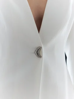 New Solid Metal Button V-Neck Blazer Outerwear|Blazers