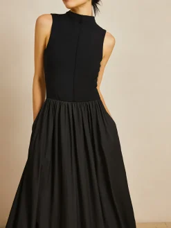 Solid Mock Neck Sleeveless Long Dress Black Dresses|Casual Dresses