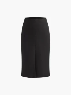 Discount Solid Off Shoulder Split Skirt Set Skirt Sets|Long Sleeve Sets