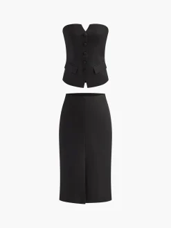 Discount Solid Off Shoulder Split Skirt Set Skirt Sets|Long Sleeve Sets