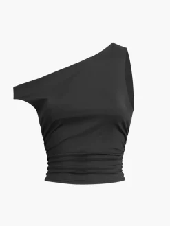 Solid One-Shoulder Sleeveless Short Top T-shirts|Tops