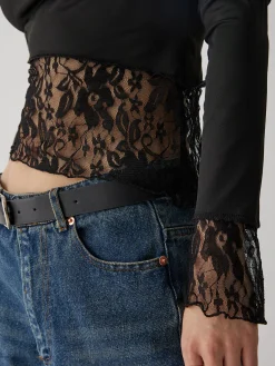 Solid Patchwork Lace Long Sleeve Top T-shirts|Tops