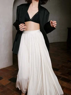 New Solid Pleated Maxi Skirt Skirts|Bottoms