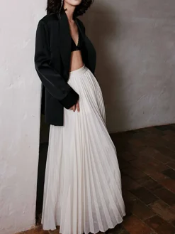 New Solid Pleated Maxi Skirt Skirts|Bottoms