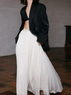 New Solid Pleated Maxi Skirt Skirts|Bottoms