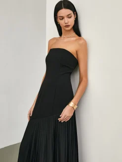 Outlet Solid Pleated Tube Long Dress Black Dresses|Casual Dresses