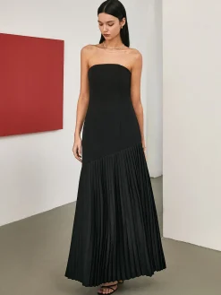 Outlet Solid Pleated Tube Long Dress Black Dresses|Casual Dresses