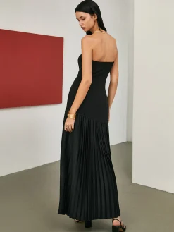 Outlet Solid Pleated Tube Long Dress Black Dresses|Casual Dresses