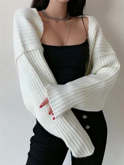 Online Solid Ribbed Bolero Cardigans|Sweaters & Cardigans