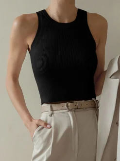 Online Solid Ribbed Sweater Vest Sweater Vests|Sweaters & Cardigans