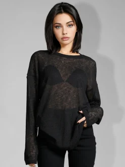 Clearance Solid Sheer Long Sleeve Top T-shirts|Tops
