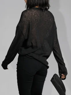 Clearance Solid Sheer Long Sleeve Top T-shirts|Tops